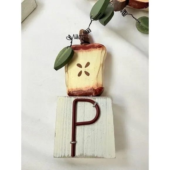 Rustic Wooden Farmhouse Wooden Letter Blocks Spelling Apples - Picture 6 of 9